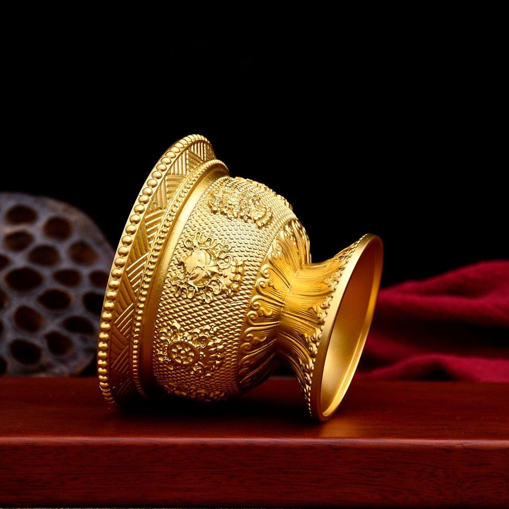 Ethnic High-Foot Eight Auspicious Water Offering Cup and Bowl Set
