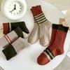 Female Autumn and Winter Thickened Warm Pure Color Cotton Color Striped Retro Tube Stack Socks
