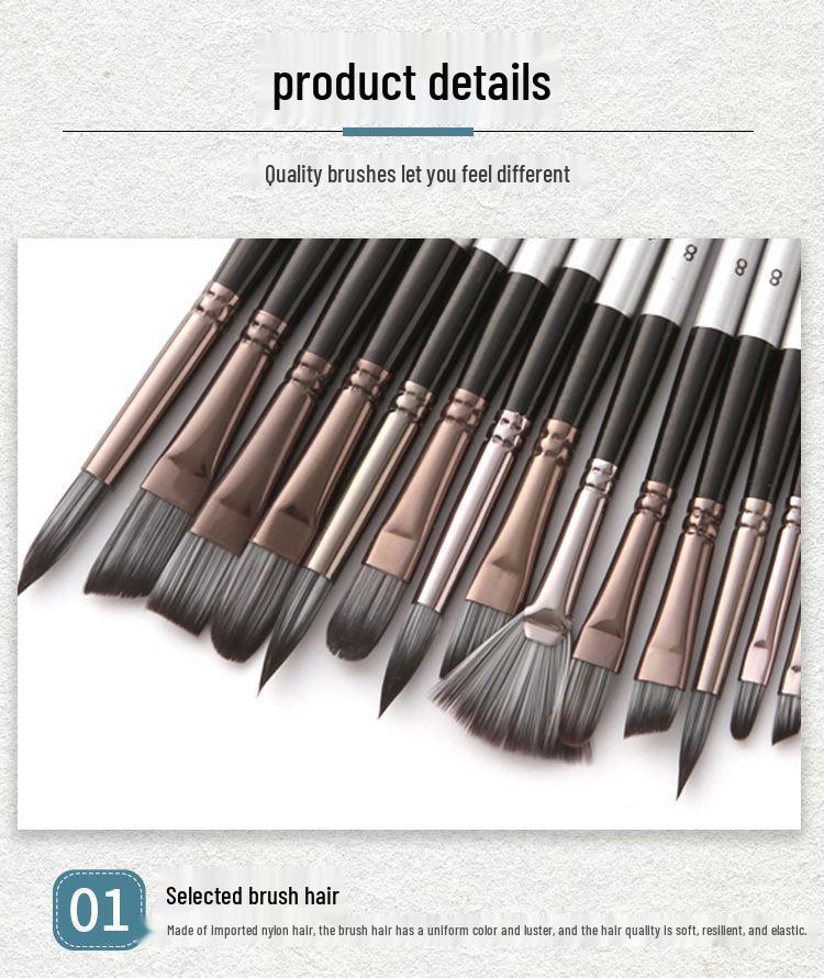 Acrylic & Oil Painting Brush Set with Canvas Bag - Wooden Handle, Nylon Bristles for Gouache & Watercolor.