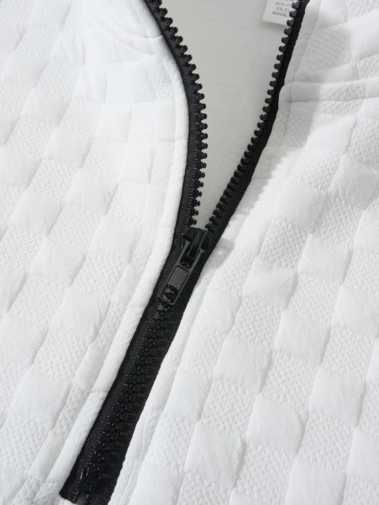 Men's Tactical Fleece Plaid Zipper Hoodie with Stand Collar