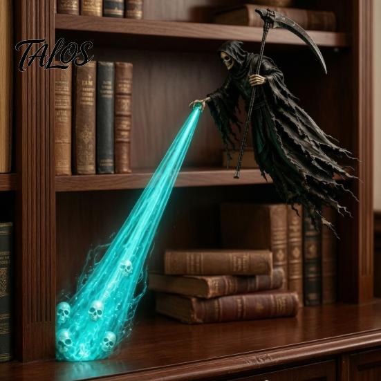 Mysterious Home Ornament Grim Reaper Bookshelf Nook Light, Flying Lamp, Spooky Gothic Halloween Party Supplies LED Light for Home, Desktop,