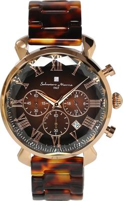 Salvatore Marra Herrenuhr Braun, SM19104A-PGBR, Facettiertes Glas Chronograph mit Acetatarmband und Farbverlauf