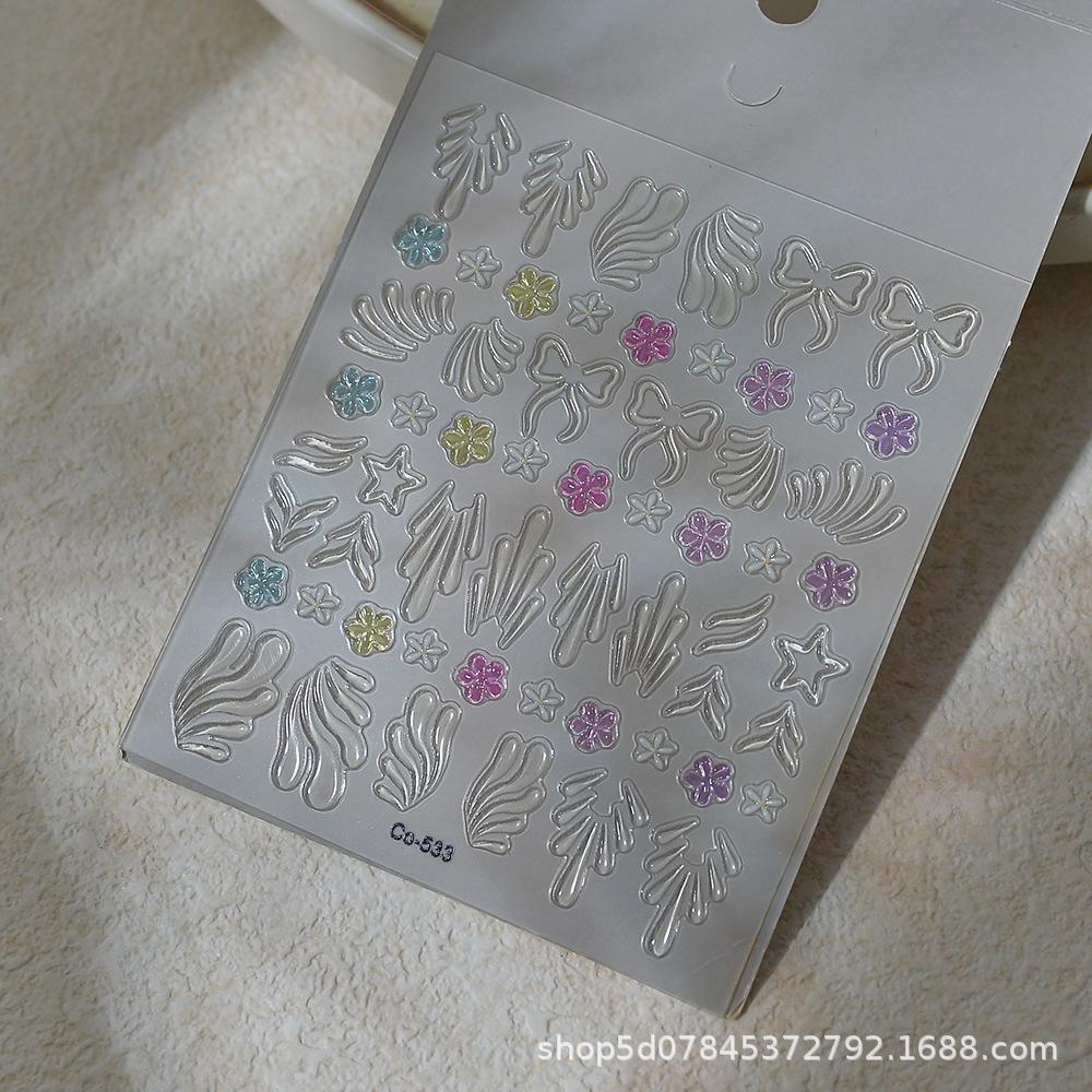 3D Shell Pattern French Manicure Jelly Bow Nail Stickers - Sweet & Spicy Girl Style