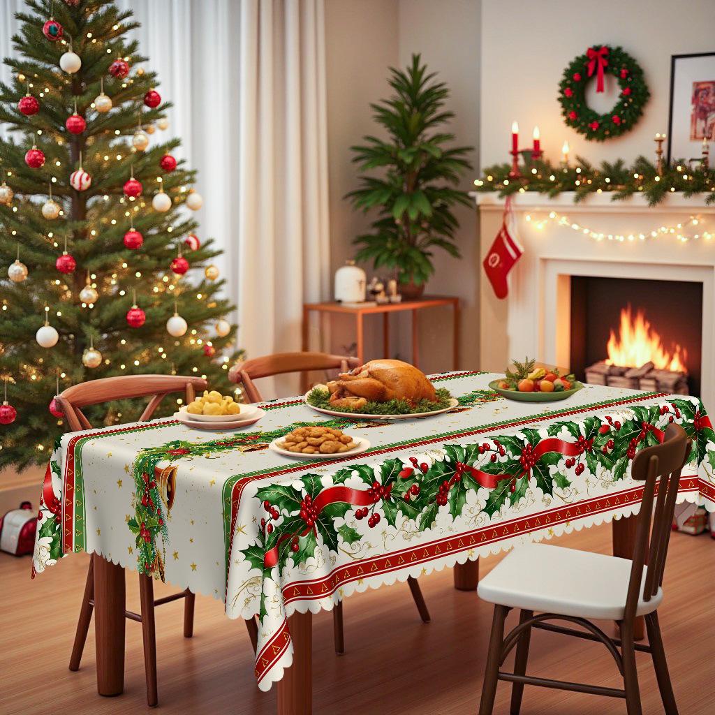 Vintage Pastoral Christmas Tablecloth Red Festive Party Decoration Tablecloth Table Fabric
