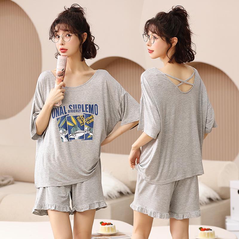 Women's Plus Size Short Sleeve Modal Cotton Pajama Set - Lightweight and Suitable for Outdoor Wear