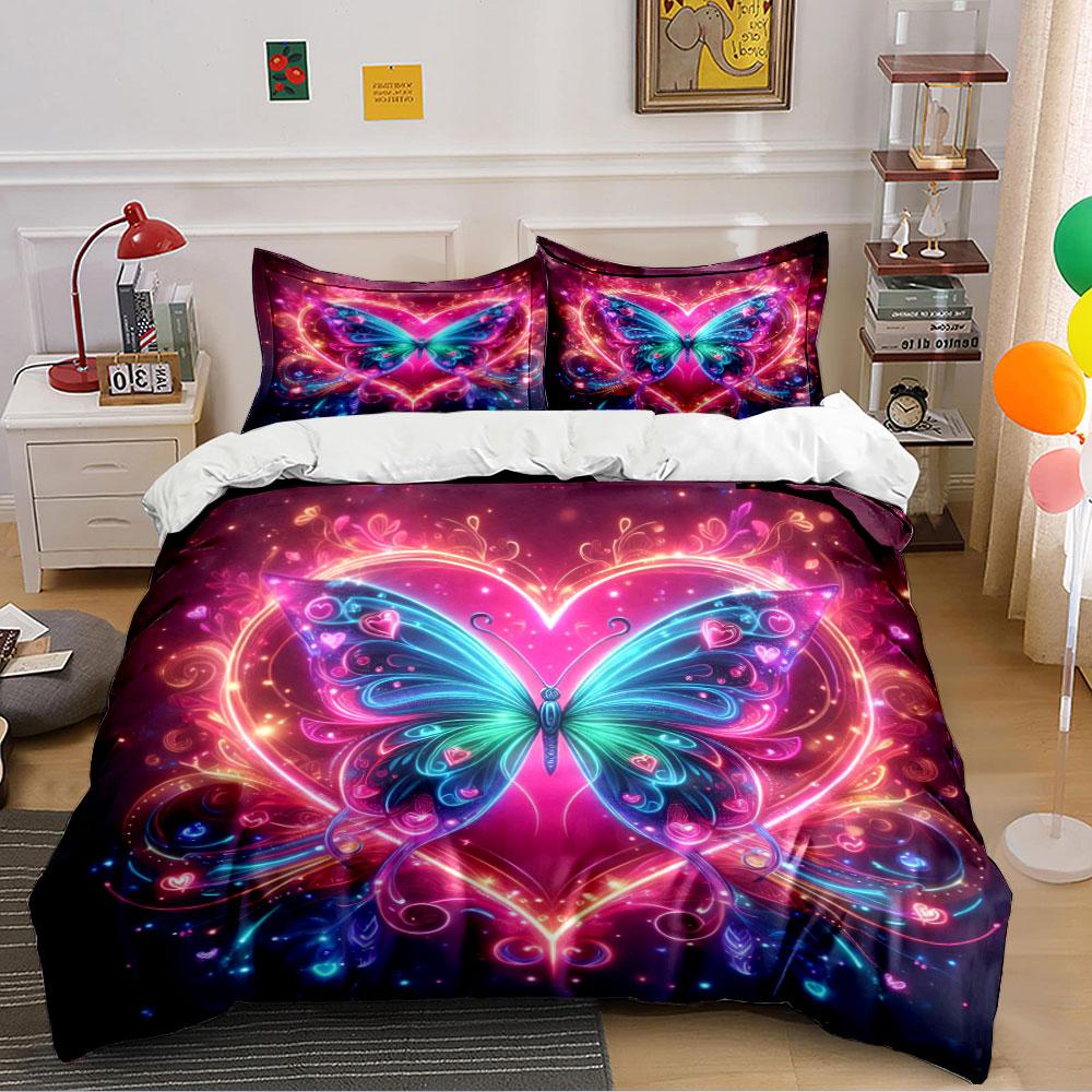 Colorful Butterfly Heart Design Bedding Duvet Cover Set Duvet Cover Pillowcases (1 * Duvet Cover 2 * Pillowcases, Without Duvet Insert)