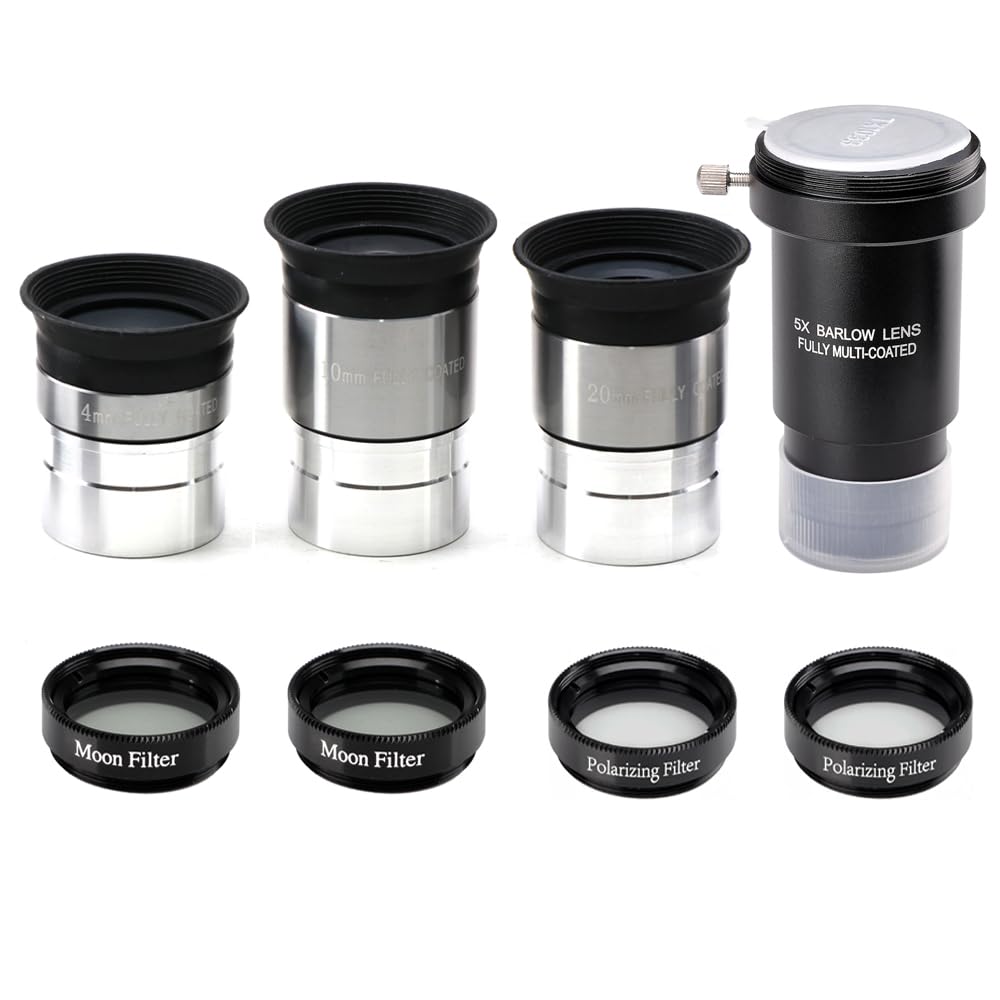 ANQILAFU Eyepiece Full Set 5x Barlow 2 Lunar 2 Polarizing Filters Optics for Images 1.25-inch 4mm/10mm/20mm Eyepieces, Lens, Filters, Multi-coated