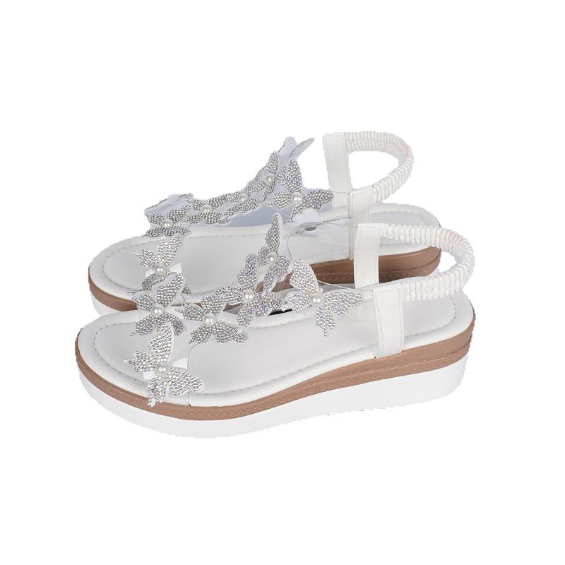 Damen Plateau-Keilsandalen mit Schmetterlingsverzierung zweifarbige Sohle