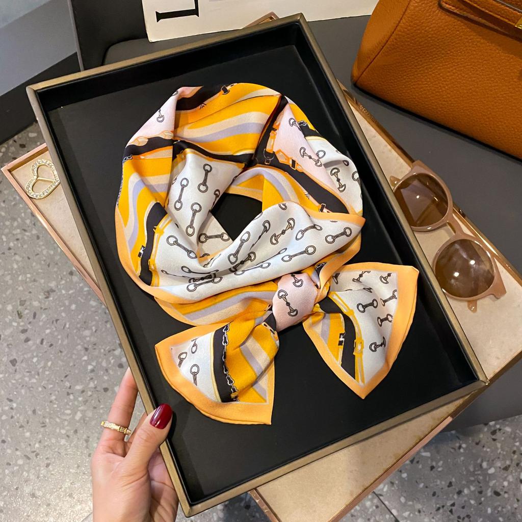 Luxury Women Elegant Boho-Chic Print Scarf Headband Neckerchief Foulard Female Hair Scarfs Neck Tie Skinny Scarves Soft Satin