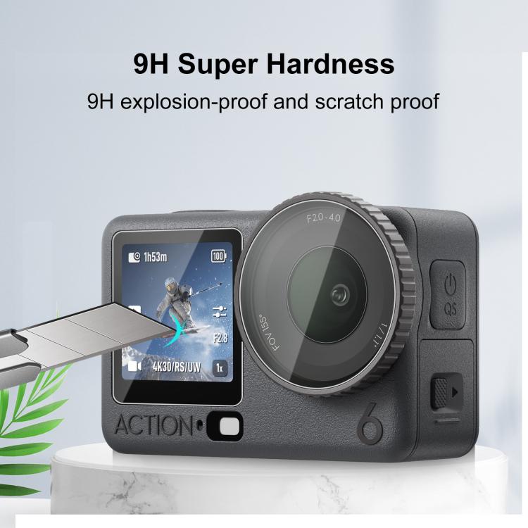 For DJI Osmo Action 6 PULUZ Lens + Front and Back Screen Tempered Glass Film (Transparent)