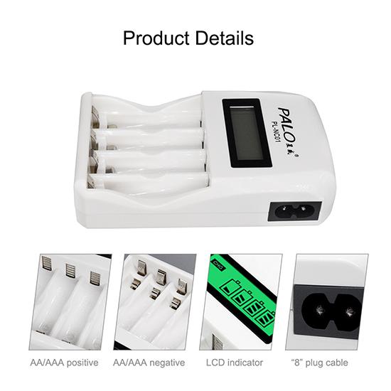 PALO LCD Display 4 Slots Smart Rechargeable Battery Charger For AA AAA Ni-Cd Ni-Mh Rechargeable Batteries