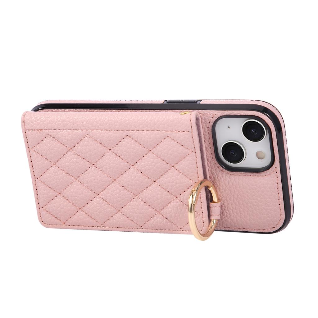 Für iPhone 15 Hülle Ständer Raute Leder+TPU Handyhülle mit Schultergurt