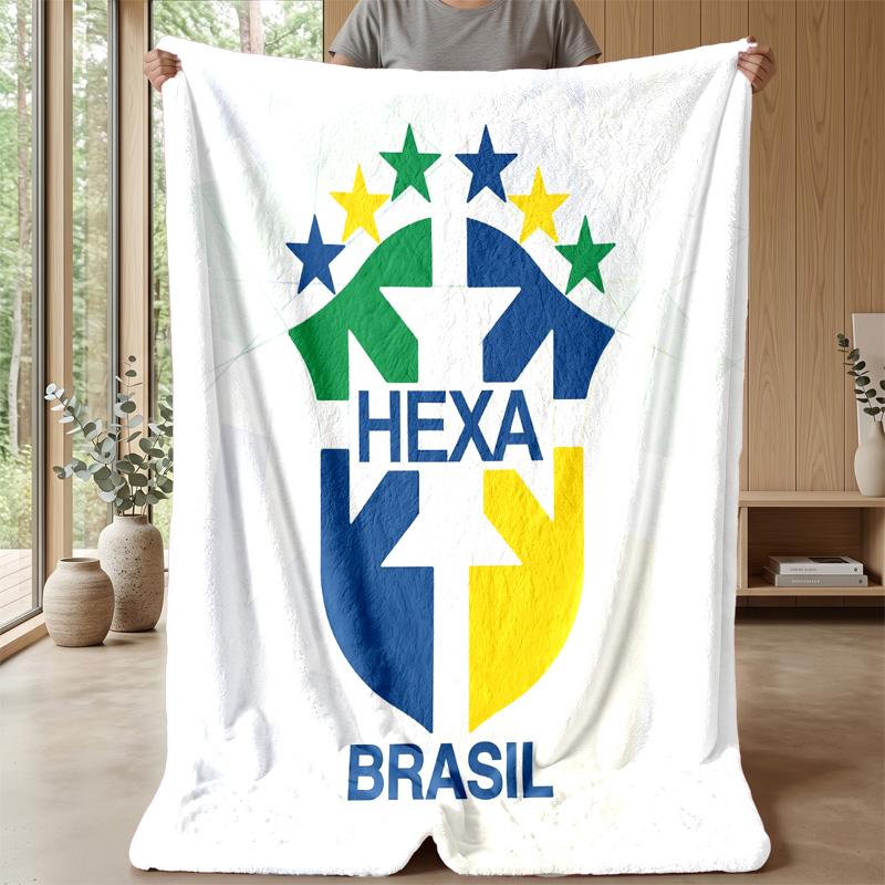 Brazil Football Printed Flannel Blanket Skin Friendly Warm Decorative Throw for Indoor Couch Bed Daily Use