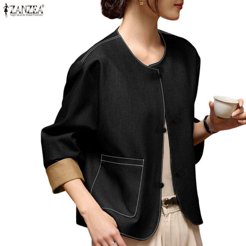 ZANZEA Women Round Neck Loose Long Sleeve Casual Blouse
