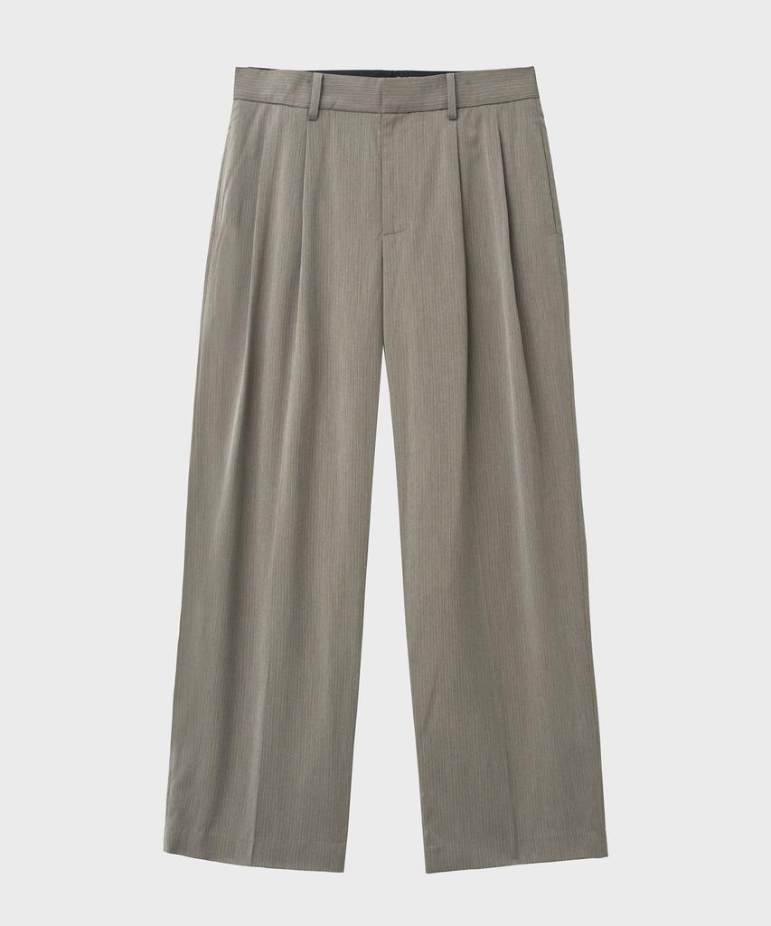 NOIRER Striped Two-Tuck Wide Slacks (Khaki Beige)
