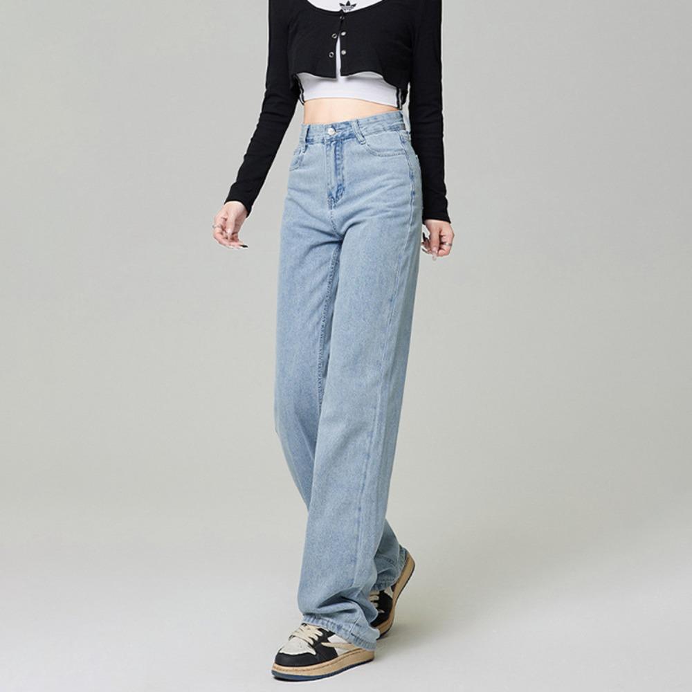 Frühling und Herbst Neue Drop Weitbein Mop-Jeans Damen Koreanische Hohe Taille Gerade Bedecken Skinny Denimhosen