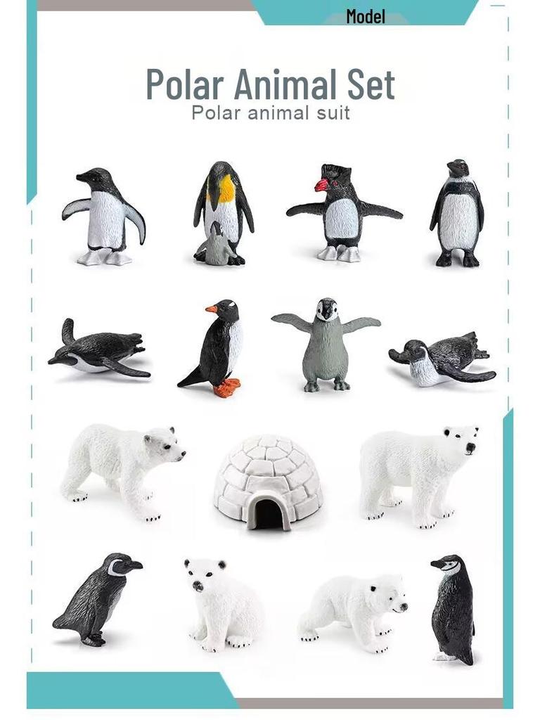Wild Arctic Animal Set - Penguin, Polar Bear, Igloo Models for Desktop Decoration