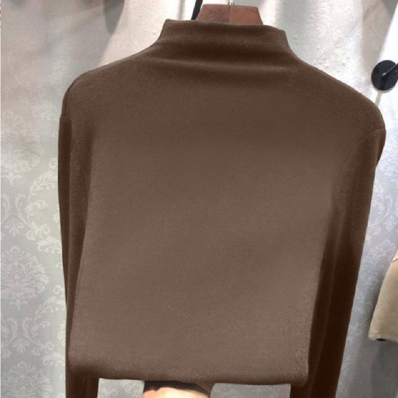 

Теплая рубашка с длинным рукавом из двухстороннего бархата с начесом, приталенного кроя, с воротником-полувысоким, для женщин - однотонная, осень/зима. XXL коричневый