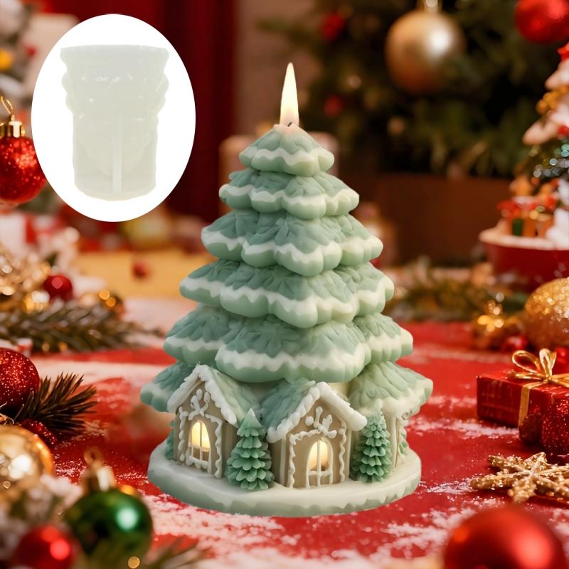 Cedar Christmas Tree House Candle Silicone Mold Snowflake Pine Tree House Christmas Tree Gypsum Molds Craft Mould Christmas Gift