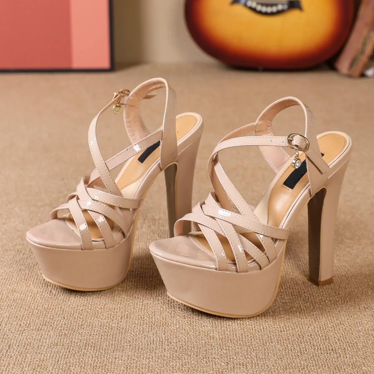 

Fashion NEW 14CM Platform High Heels Sandals Sexy Ankle Strap Open Toe Gladiator Party Dress Women Shoes Plus Size 45 45