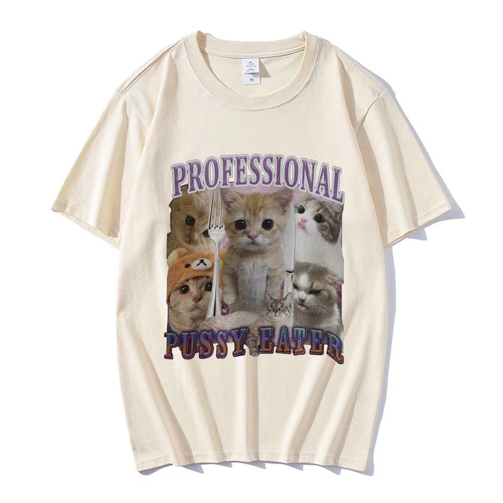 Professioneller Muschiputzer Lustiges Katze Liebhaber T-Shirt Männer Frauen Mode Vintage T-Shirt Baumwolle Lässig Kurzarm Übergroße T-Shirts