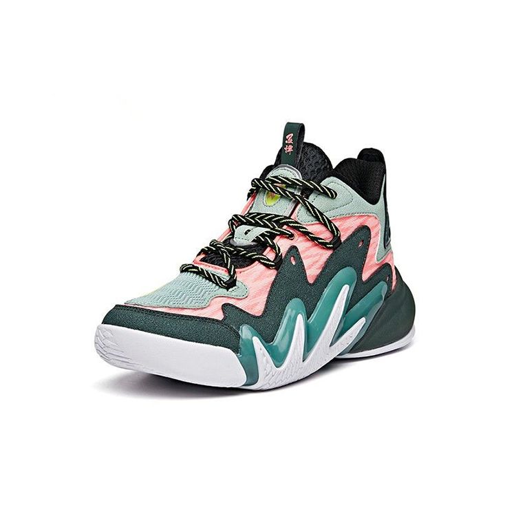 Anta Crazy Tide 2 Durable Breathable Mid-Top Basketball Shoes Kids Sneakers Green Pink 312031109-1