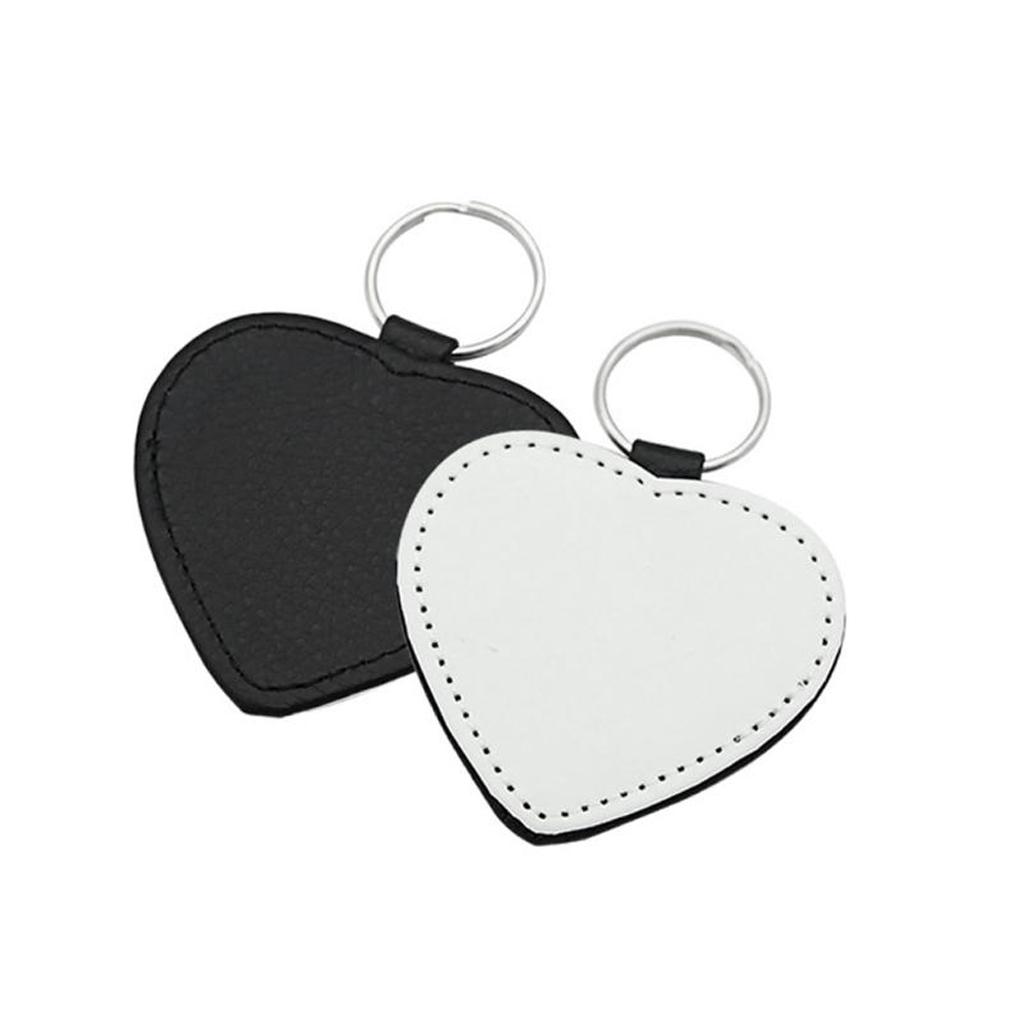 Leather Keychains Blank Heart Round Sublimation Key Holder DIY Printing Tags Luggage Label Bag Pendant Travel Accessories
