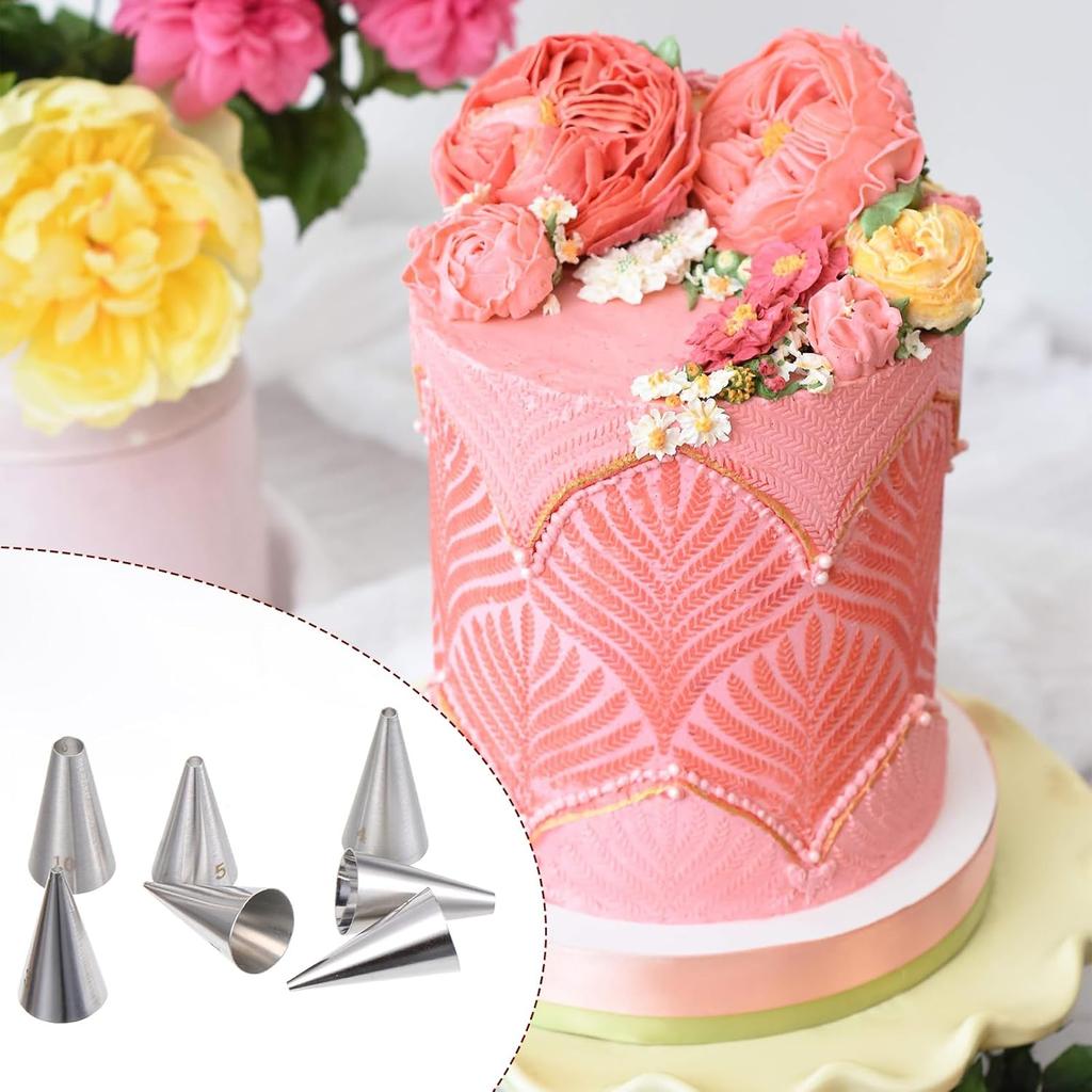Bewudy 7 Pcs Round Hole Piping Tips Set, Stainless Steel Cupcake Frosting Nozzles Tool Professional Cake Decorating Tool for Baking Cookies Puff