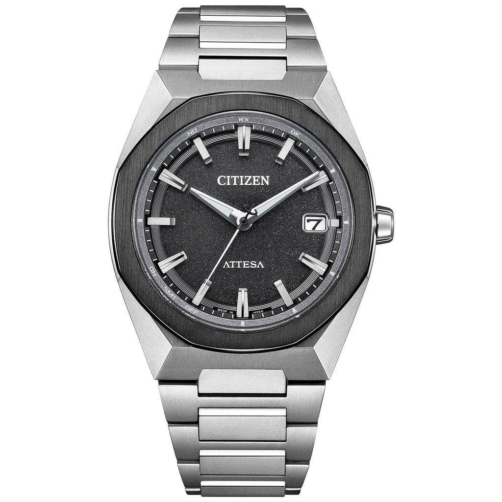 Atessa Light Powered Radio Watch Waterproof Business Black Octagonal Bezel Silver [Citizen] Eco-Drive CB3044-55E Men's
