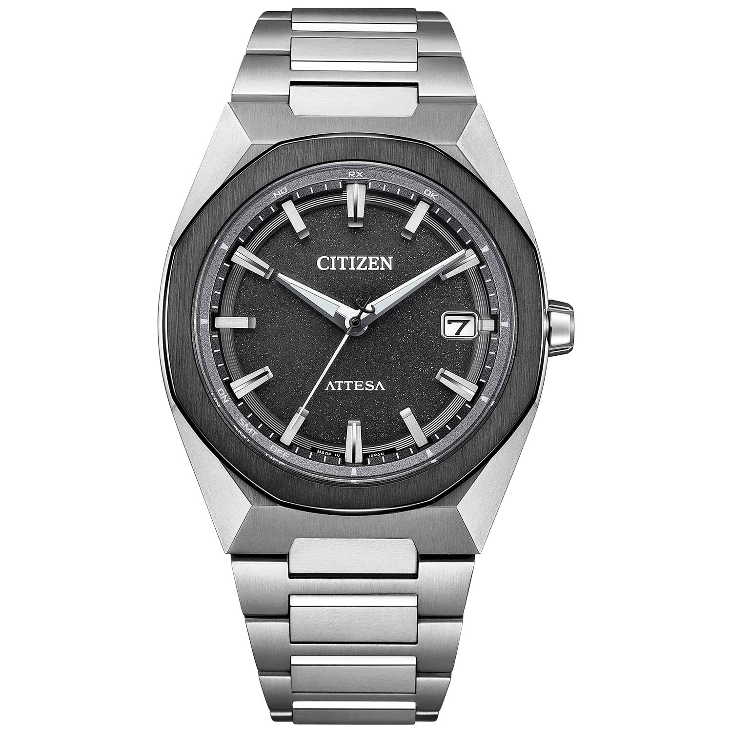 

[Citizen] Чоловічий годинник Atessa Light Powered Eco-Drive Radio водонепроникний бізнес-чорний восьмикутний безель CB3044-55E сріблястого кольору