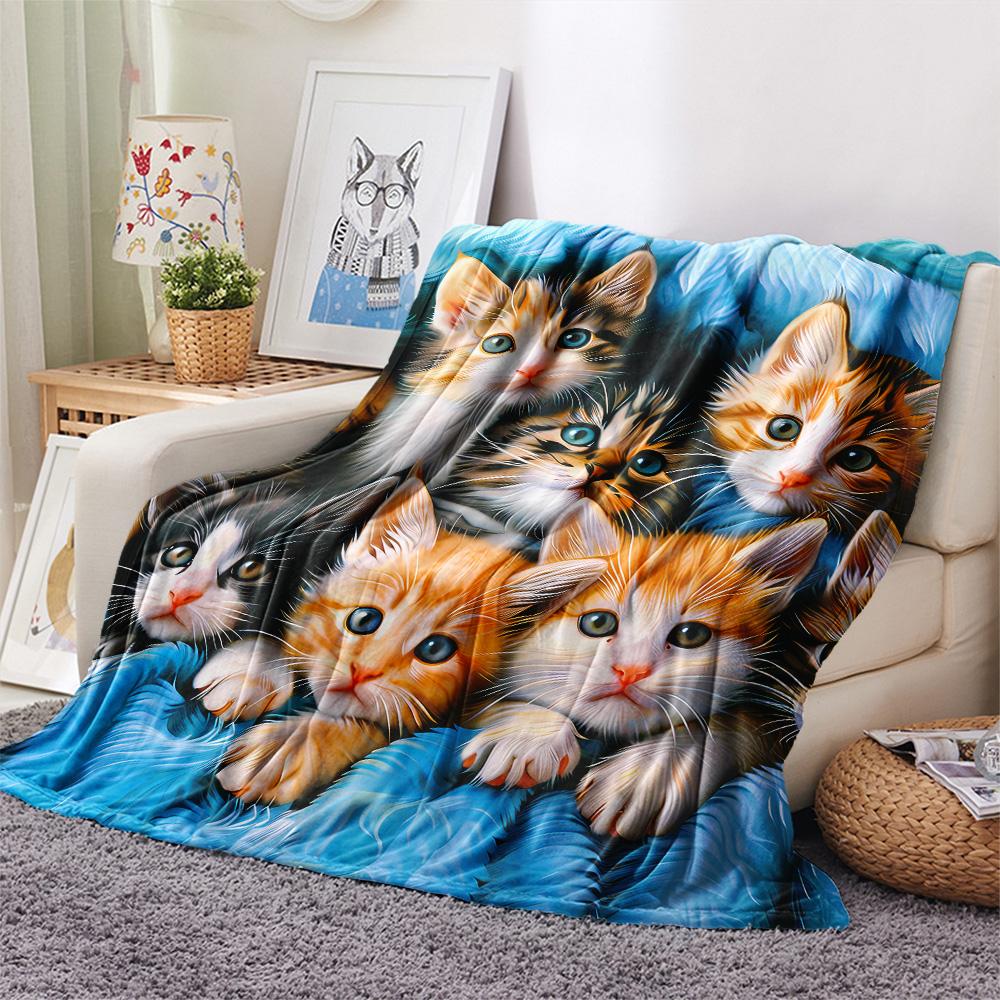 Kitty Print Flannel Blanket, High Quality Comfortable for All Seasons, Home Decor, Warmth and Comfort, Perfect for Christmas Gifts