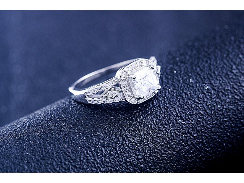 Princess Square Row Diamond Ring - Women's S925 Sterling Silver Micro-set Zircon Square Diamond Ring