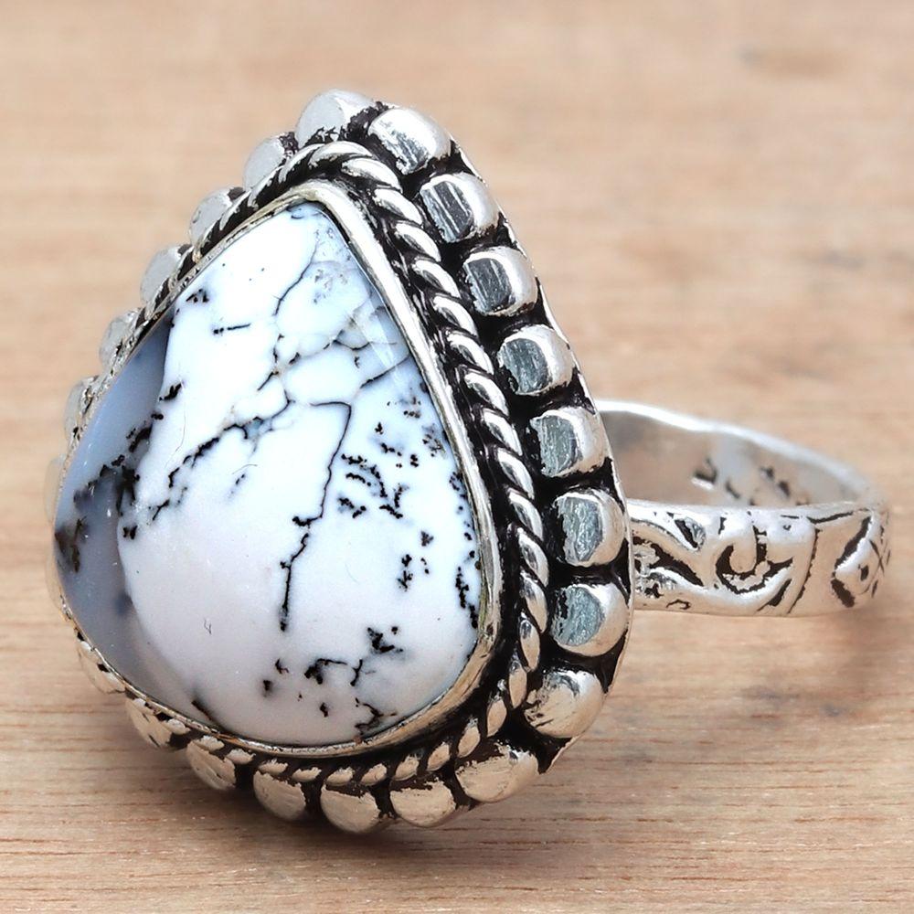 Dendritic Opal Gemstone Handmade Silver Jewelry  "7.5"