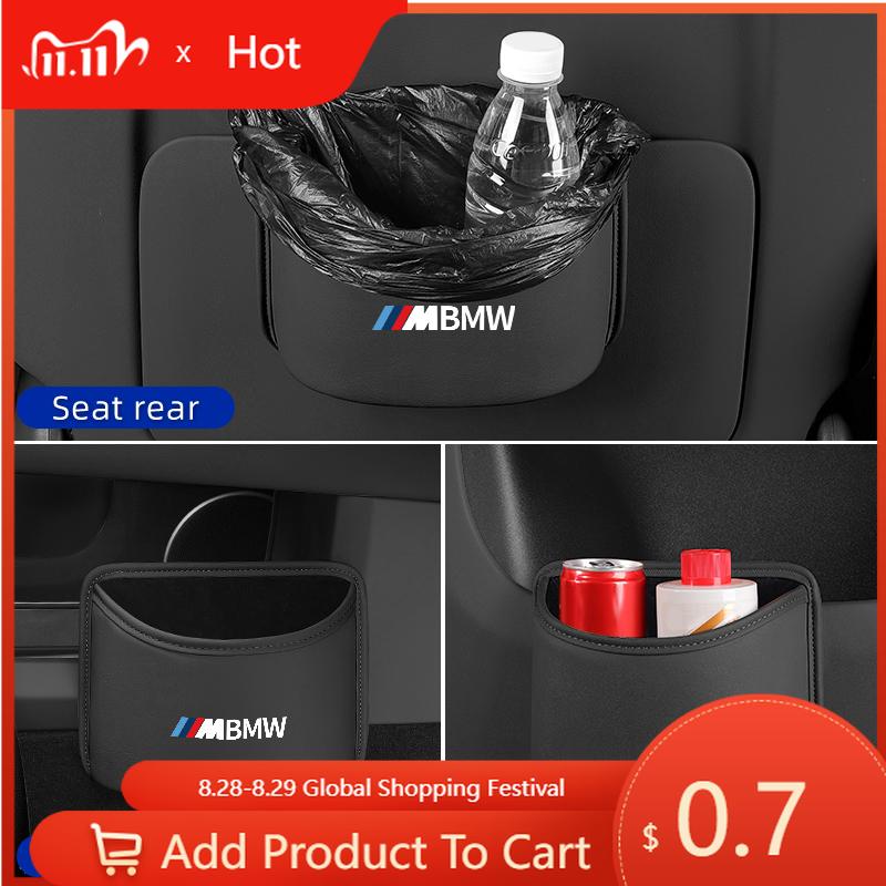 Car Sticker 2025 Hot Car Door Storage Box PU Leather Auto Seat Back Hanging Trash Can Bin Accessories For BMW Performance X1 X3