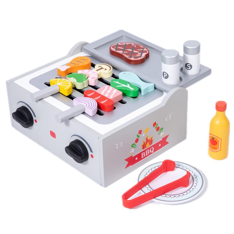 

Kids Simulation Food Kitchen Toys Wooden Pizza Cutting Pretend Play House Oven Bbq Rack Set Kids Educational Cooking Toys