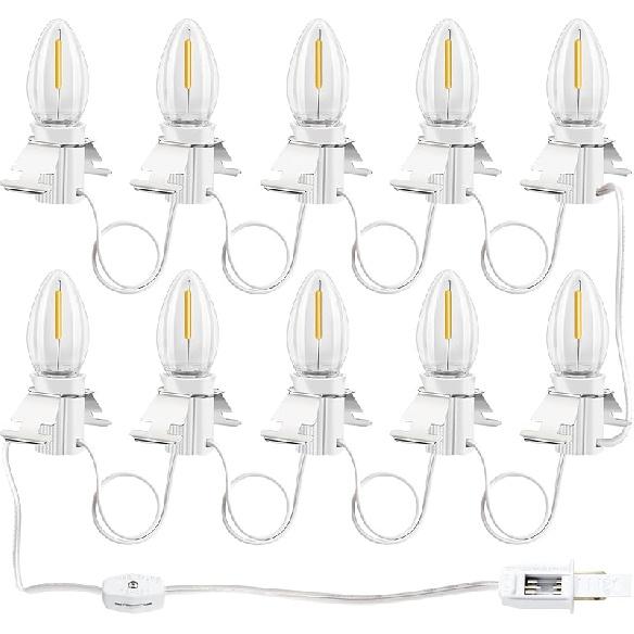 Accessory Cord with 10 Led Light Bulb, LED Light Bulb C7 Cord Clip Lights Christmas Cabin, for Christmas Village Houses Craft Decoration