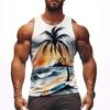 Herrväst Palmbladstryck Väst Strandsemester Sportväst Trendig Bekväm Sport Fitness Andningsbar Ärmlös Väst