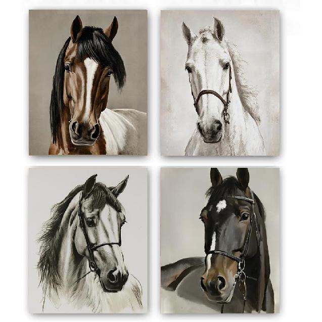 Horse Art Prints,Set of 4 Horse Prints,Horse Prints Set,Horse Portraits Wall Art,Vintage Horse Prints,Farm Animals Prints Set,Farmhouse Wall Art Set 8x10inch(Unframed)Animal
