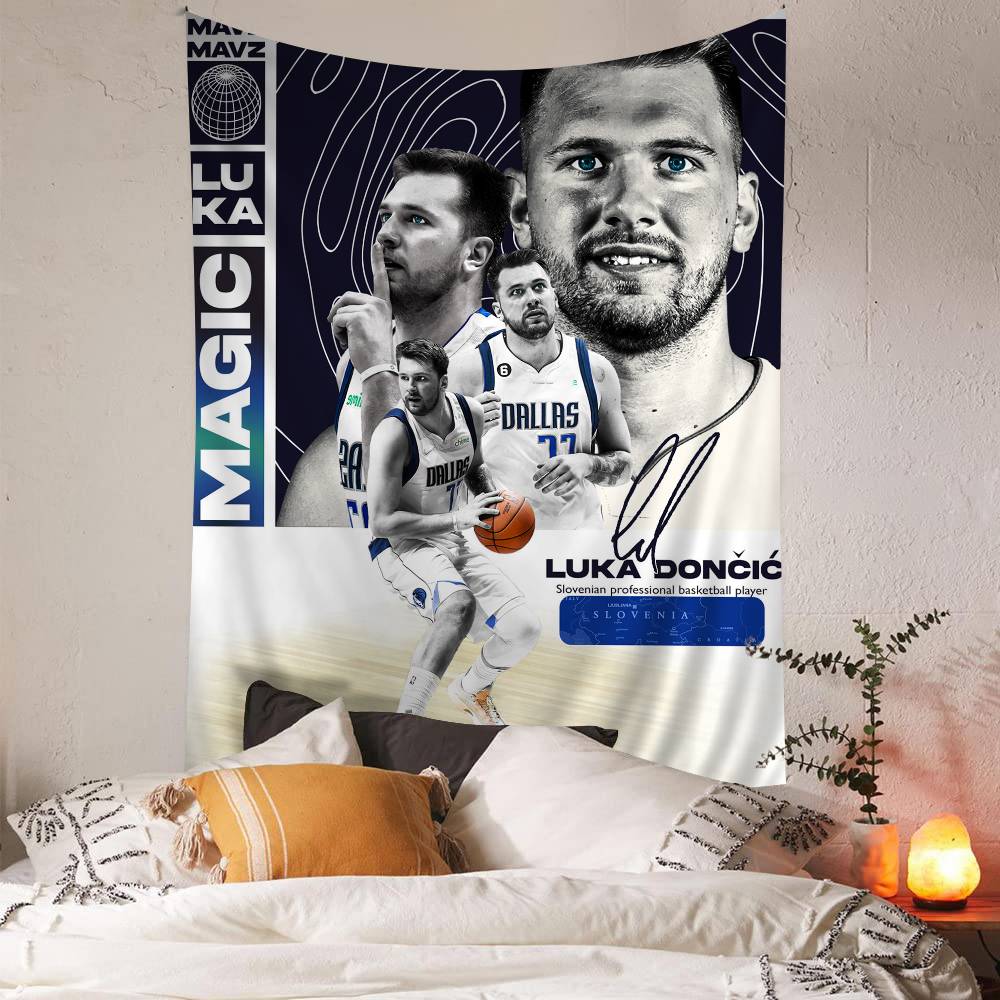 Basketballspieler Luka-Doncic Hängendes Böhmisches Wandteppich Günstige Wand Böhmische Wandteppiche Mandala Wandbehang Heimdekoration 100X70CM white