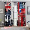 2pcs   Spring Summer Curtains London Big Ben Phone Booth Yarn Curtains Durable 100% Polyester Fabric Holiday Ldeal for Kitchen