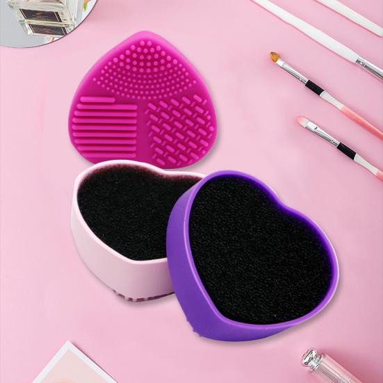 Silicone Sponge Makeup Brush Cleaner Portable Travel Heart Shape Foundation Brush Cleaning Mat Double Sided Cosmetic Brush Washing Pad