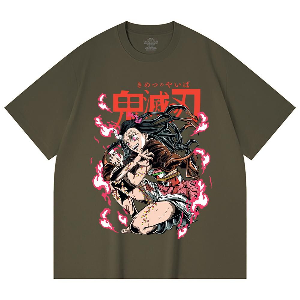 230 Gsm 100% Cotton Demon Slayer V71 Nezuko Demon Print Unisex Heavy Cotton T Shirt