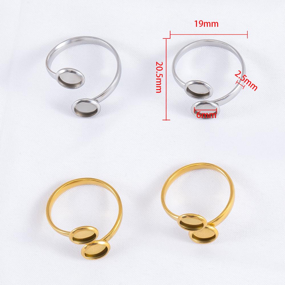 5 Stück Edelstahl-Rohlinge für offene Ringe in Goldfarbe mit Cabochon-Kamee-Fassungen in verschiedenen Größen für die Schmuckherstellung (DIY-Ringe)