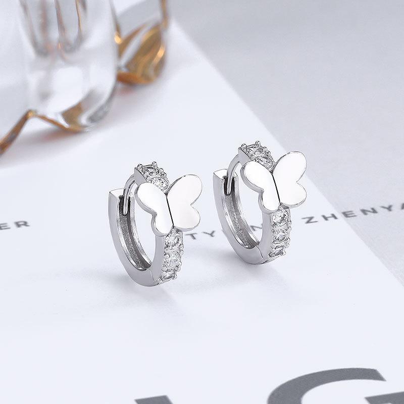 

Серьги-бабочки с цирконием, новые корейские супер-флэш-серьги, женские украшения as the picture серебряный