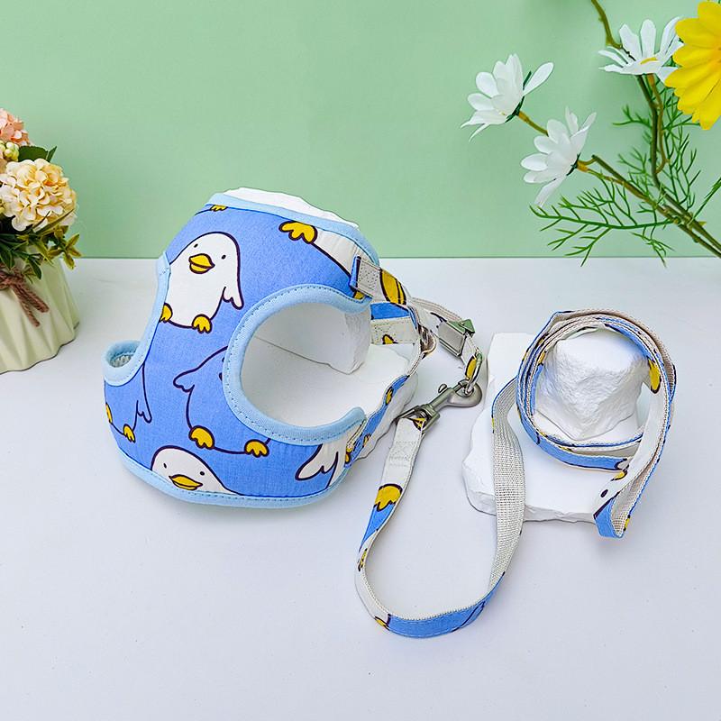Kleines Hundegeschirr mit Leine mit Kirsch- und Enten-Print-Design für Haustiere