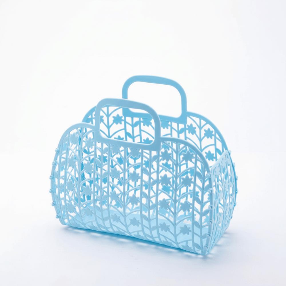 

Vintage Portable Storage Basket Plastic Detachable Beach Purses Hollow Large Capacity Tote Bag Beach Use Bathroom Storage синій