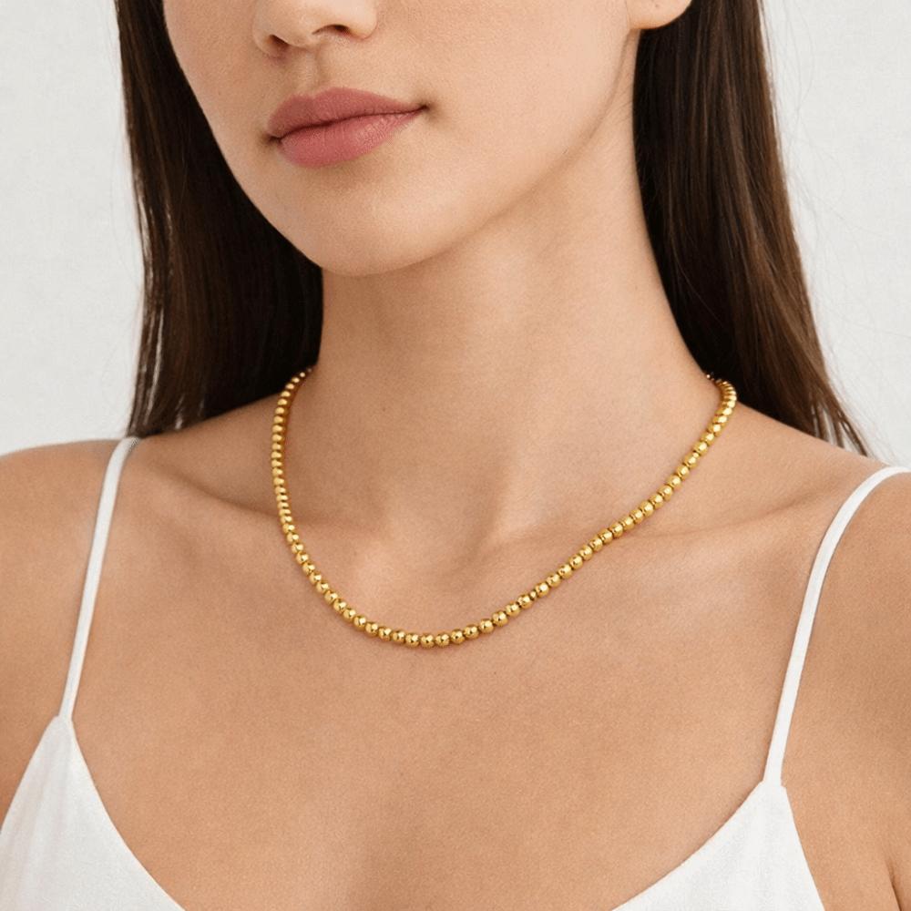 Round Gold-plated Necklace Titanium Steel Golden Hand Chain Fashion Bead Bracelet  Daily