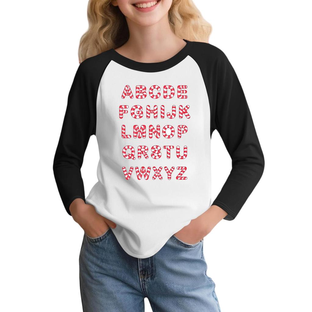 Kids' Fashionable Comfortable Christmas Print Neck Pullover Long Sleeve Top