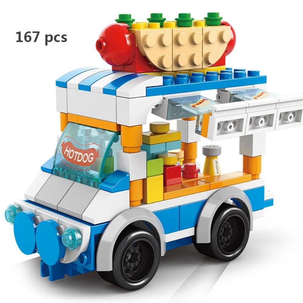 Mini Shop Market Street View Sets Model Building Blocks Hamburger Restaurant Retail Store Creative Architecture Friend Girl City