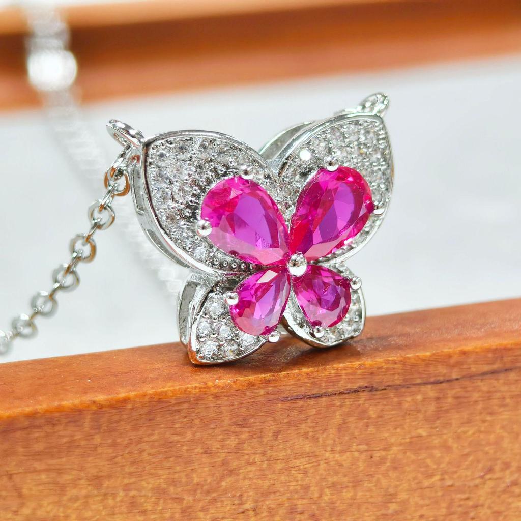 Gusien Exquisite Red Steel Butterfly Jewelry Set: Necklace, Ring & Stud Earrings - Korean Style Women's Fashion.